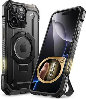 for iPhone 16 Pro Max Case with Camera Control Capture Button (Unicorn Beetle Grip) [Built-in Stand] [Compatible with MagSafe] Heavy Duty Magnetic Phone Case for iPhone 16 Pro Max Black