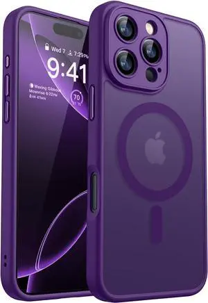Magnetic Compatible with iPhone 16 Pro Max Case Upgraded [Full Camera Protection] [Compatible with Magsafe] [Translucent Matte] Shockproof Protective Phone Case Cover 6.9 Inch - Deep Purple