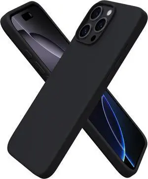 Compatible with iPhone 16 Pro Max Case 6.9 Slim Liquid Silicone 3 Layers Soft Gel Rubber Shockproof Protective Case with Anti-Scratch Microfiber Lining-Black