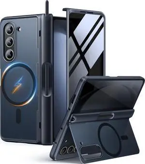 for  Galaxy Z Fold 5 Case [Compatible with Magsafe] [Built-in Kickstand & Hinge Protection & Screen Protector] Full Body Shockproof Phone Case for Z Fold5 with S Pen Slot Privacy Black
