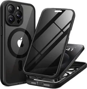 Magnetic for iPhone 15 Pro Max Case Compatible with MagSafe Built-in Privacy Screen Protector and Camera Protection Anti Spy Full Body Dustproof Shockproof Hard Phone Case 6.7 Black