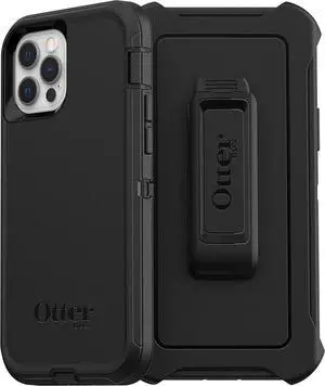 iPhone 12 & iPhone 12 Pro Defender Series Case - Black Rugged & Durable with Port Protection Includes Holster Clip Kickstand