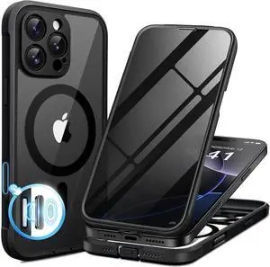 Magnetic for iPhone 16 Pro Max Case Compatible with MagSafe Built-in Privacy Screen Protector and Upgraded Camera Protection Anti-Spy Full Body Shockproof Phone Case for 16 Pro Max 6.9 Black