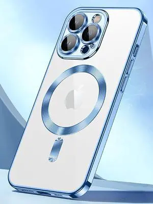 Crystal Clear Magnetic Design for iPhone 14 Pro [Camera Lens Protector & Compatible with MagSafe] for Men & Women Slim Soft Luxury Plated Edge Protective Cover 6.1 (Sierra Blue)