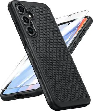 for  Galaxy S24-FE Case: Dual Layer Protective Heavy Duty Cell Phone Cover | Shockproof Rugged with Non-Slip Textured | Military Grade Drop Protection Bumper Tough (Black)