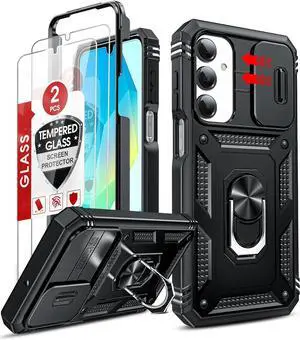 for Galaxy A16-5G Phone Case: Galaxy A16 5G Screen Protector [2 Packs] with Camera Cover Military-Grade Heavy Duty Protection Cell Android Basic Funda para  Galaxy A 16 5G Phone Black