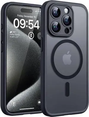 Magnetic for iPhone 15 Pro Max Case Upgraded Full Camera Protection Compatible with Magsafe Drop Protection Translucent Matte Back Bumper Phone Cover 6.7-InchBlack