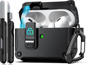 for  2nd/1st Generation Case Cover with Secure Lock Clip Automatic Pop-up Case Full-Body Shockproof Hard Protective Cover for  2 (2023/2022/2019) - Black