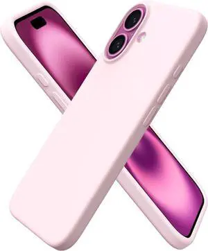 Compatible with iPhone 16 Case 6.1 Slim Liquid Silicone 3 Layers Full Covered Soft Gel Rubber Shockproof Phone Case Protective Cover with Anti-Scratch Microfiber Lining-Chalk Pink
