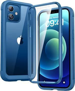 Designed for iPhone 12/12 Pro Case Full Body Rugged with Built-in Touch Sensitive Anti-Scratch Screen Protector Soft TPU Bumper Case for iPhone 12/12 Pro 6.1 (Blue)