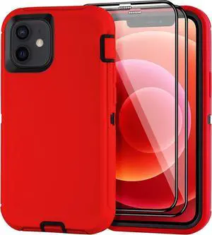 for iPhone 12/for iPhone 12 Pro Case 6.1 with 2 Screen Protector Full Body Rugged Heavy Duty Military Grade Cover Shockproof/Drop Proof Protection Phone Case (Red Black)