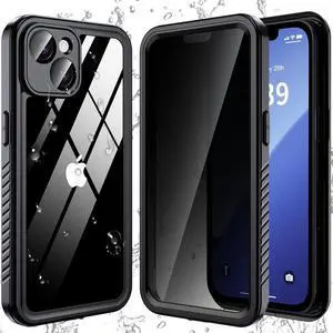 for iPhone 14 Case with [Built-in Privacy Screen Protector] [IP 68 Waterproof] Anti-Peeping Adsorption Full Body Double Protective Case for iPhone 14 Black