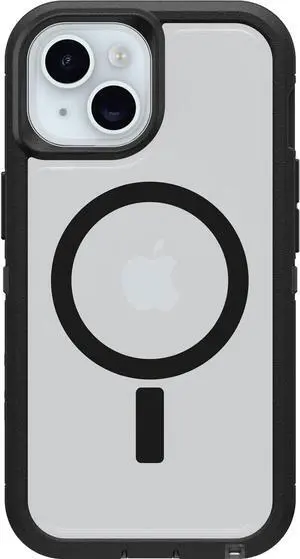 iPhone 16e 15 14 & 13 Defender Series XT Clear Case - Dark Side (Black/Clear) screenless Rugged Snaps to MagSafe Lanyard Attachment