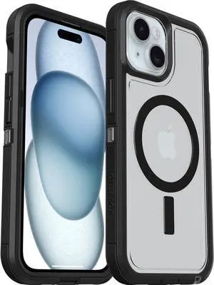 iPhone 16e 15 14 & 13 Defender Series XT Clear Case - DARK SIDE (Black/Clear) screenless rugged  snaps to MagSafe lanyard attachment (ships in polybag)