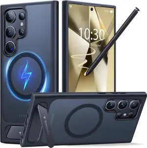 Strong Magnetic & Seamless Stand for  Galaxy S24 Ultra Case Fit for MagSafe Mil-Grade Drop Protection Adjustable Kickstand for  Galaxy S24 Ultra Case Slim Frosted Matte Black