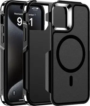 Magnetic Case for iPhone 15 Pro Max [Compatible with Magsafe] [Military Grade Drop Protection] Dual Layer Heavy Duty Shockproof Phone Case 15 Pro Max Black
