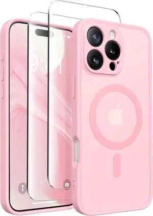 Magnetic Compatible with iPhone 16 Pro Max Case Upgraded [Full Camera Protection] [Compatible with MagSafe] Protective Translucent Matte Women Phone Case Cover Peach Pink