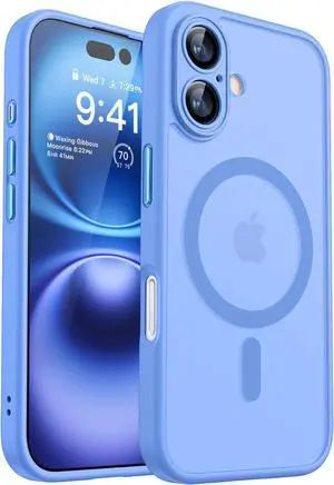 Magnetic for iPhone 16 Case Upgraded [Full Camera Protection] [Compatible with Magsafe] [Translucent Matte] Shockproof Protective Phone Case for iPhone 16 - Ultramarine