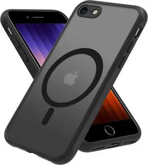 Magnetic for iPhone SE Case 2022/3rd/2020/2nd gen iPhone 8 & iPhone 7 [Compatible with Magsafe] Shockproof Slim Translucent Matte Protective Phone Case Black