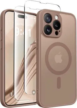 Magnetic for iPhone 15 Pro Case [Compatible with MagSafe] [Full Camera Protection] Shockproof Protective Slim Translucent Matte Phone Case for iPhone 15 Pro 6.1 Brown