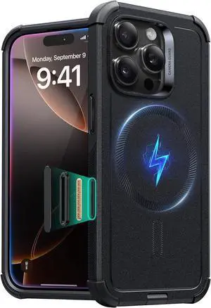 for iPhone 16 Pro Case 23 ft Military-Grade Drop Protection with Camera Control Button Heavy Duty Magnetic Phone Case Compatible with MagSafe Accessories Cyber Series Black