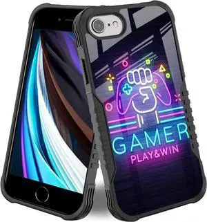 Compatible with iPhone SE 2022/2020/3rd/2nd Case [Shockproof Bumper] [Anti-Scratch] [Anti-Slip] Heavy Duty Protection Cover for Boys Kids Men - Gamer Play Game Win Easter