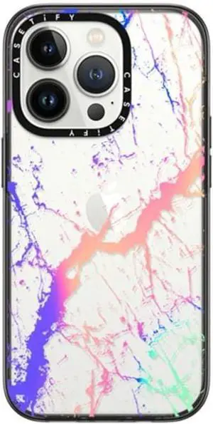 Compact Case for iPhone 14 Pro [Lightweight / 4 ft. 2X Military Grade Drop Protection/Slim] - Hypnotic Marble Rainbow - Clear Black