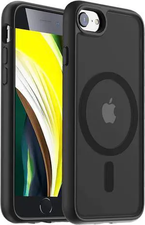 Hualele Magnetic for iPhone SE Case 2022/3rd/2020/2nd gen iPhone 8/7 Case Compatible with MagSafe Military Grade Dropproof Translucent Matte Hard Back Soft Edge Slim Protective Phone Case Black