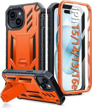 for iPhone 15 Phone Case: for iPhone 13 & 14 & 16e Case Military Grade Shockproof Protection Hard Phonecase - Dual Layer Matte Textured Drop Proof Rugged Protective Cover - 6.1 Inch Orange