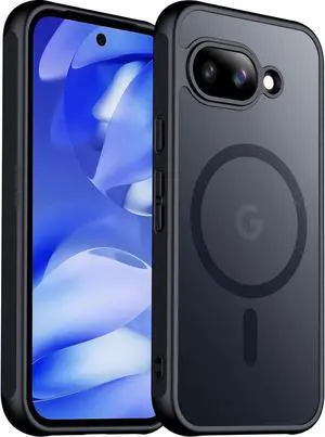 Magnetic for Google Pixel 9A Case Military Grade Drop Protection Slim Translucent Matte Shockproof Anti-Fingerprint Phone Case for Pixel 9A Black
