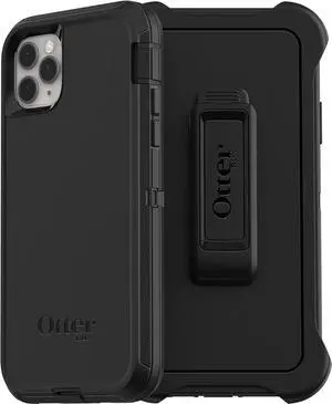 iPhone 11 Pro Max Defender Series Case - Black Rugged & Durable with Port Protection Includes Holster Clip Kickstand