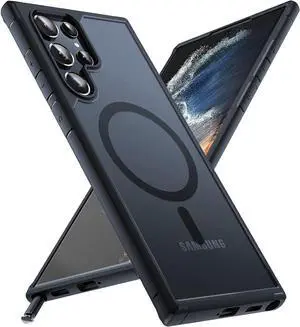 for  Galaxy S22 Ultra Case Magnetic [Wireless Charging Compatible ][Military Drop Protection] Translucent Matte Back Cover for S22 Ultra Black