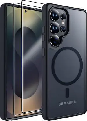 for  Galaxy S25 Ultra Case with Magnetic [Compatible with MagSafe][12Ft Military Dropproof][2*Screen Protector] Translucent Anti-Slip Back Slim Shockproof Case for S25 Ultra-Black