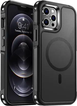Magnetic for iPhone 12 Pro Max Case [Compatible with MagSafe][10 FT Military Grade Drop Protection] [Dual Layer Structure Protection] Heavy Duty Full-Body Shockproof Phone Case Black