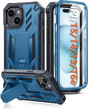 for iPhone 15 Phone Case: for iPhone 13 & 14 & 16e Case Military Grade Shockproof Protection Hard Phonecase - Dual Layer Matte Textured Drop Proof Rugged Protective Cover - 6.1 Inch Blue