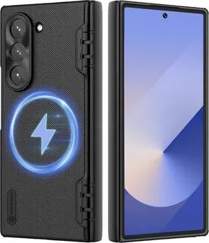 for  Galaxy Z Fold 6 Magnetic Case with Screen Protector [Compatible with MagSafe][Hinge Protection] Frosted Texture Slim Fit Protective Phone Case for Galaxy Z Fold 6 Case Black