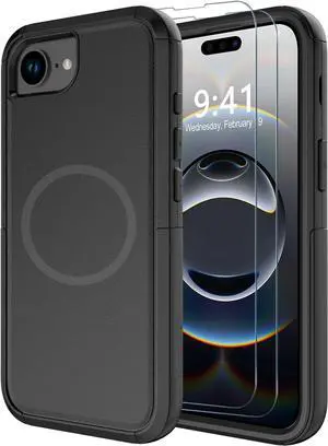 for iPhone 16e Case [Compatible with MagSafe] [Shockproof] [Dropproof] [with Screen Protector ] Heavy Duty Protection Phone Case Cover for  iPhone 16e 2025 6.1 inch (Black)