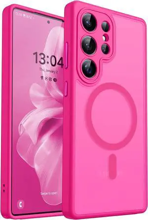 Designed for  Galaxy S25 Ultra Case (2025) [Full Camera Protection] [Compatible with Magsafe] Translucent Matte Back Protective Phone Cover Hot Pink