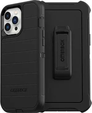 iPhone 13 Pro Max & iPhone 12 Pro Max Defender Series Case - Black Rugged & Durable with Port Protection Includes Holster Clip Kickstand