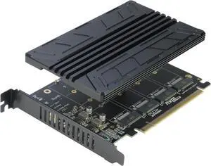 Quad NVMe PCIe Adapter 4-Port NVMe to PCI-e 4.0/3.0 x16 Expand Controller Card with Heatsink for 2280/2260/2242/2230 M.2 NVMe SSD (PCI-e Bifurcation Required)