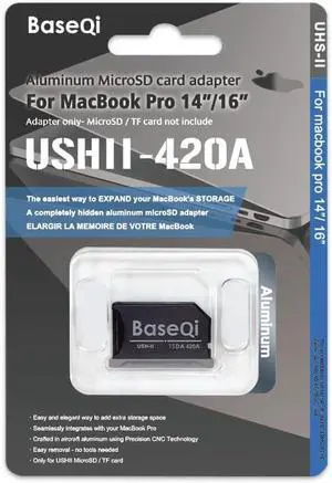 BASEQI UHS-II Aluminum microSD Adapter for 2021 M1 MacBook Pro 14 & 16 (Space Black Adapter) isda420a