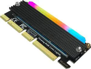 M.2 PCIe NVMe Adapter SSD Expansion Card with RGB Light Bar and Aluminum Heatsink Solution Supports PCI-Express 3.0 4.0 and X4 X8 X16 Slots.
