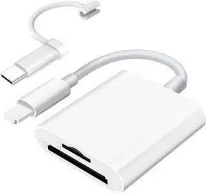 SD Card Reader for iPhone iPad Camera Dual Card Slot Memory Card Reader Supports SD and TF Card Trail Camera Viewer Sd Card Adapter Portable Micro Sd Card Reader No Application Required Plug and Play