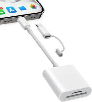 SD Card Reader for iPhone iPad Dual Connector (Lightening&USB-C) Micro SD Memory Card Reader 2 in 1 SD and TF Card Adapter Portable Trail Camera Viewer No Driver Needed Plug and Play