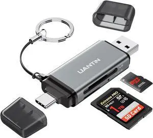 SD Card Reader USB C High-Speed Dual Slot Memory Card Reader USB 3.0 to Micro SD Card Adapter for SD/MicroSD/SDHC/SDXC/MMC Compatible with iPhone 16 MacBook Pro/Air iPad Pro Galaxy - Grey