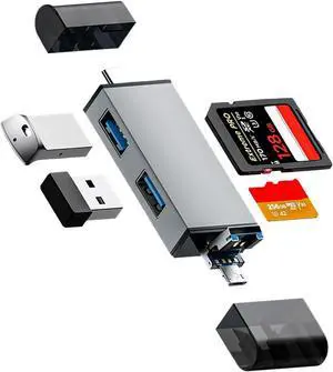 4-in-1 SD Card Reader for iPhone Memory Card Reader Support SD/Micro SD/TF Card SD Card Adapter for Android Phone Laptop iPhone MacBook