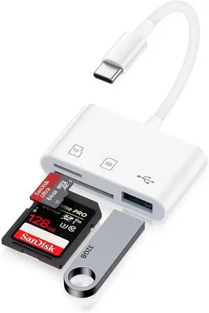 SD Card Reader for iPhone 16 Pro Max/16 Pro/16 Plus/16/15pro Max/15Plus/15Pro/15 USB C Memory Card Reader 3-in-1 Type C TF MicroSD Card Reader Dongle Adapter for iPad MacBook Pro Air Computer Camera