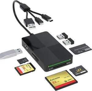 Memory Stick Duo pro Adapter - 8 in 1 SD/TF/MS/CF/XD Card Reader with Extra 3 USB Ports Supports Micro SD/SDHC/XD Picture Card USB C Lightning OTG Adapter Multi Memory Card Reader for Computer/iPhone