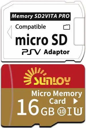 SD2Vita 6.0 PS Vita Memory Card Adapter with 16GB Micro SD Card High Speed microSDHC UHS-I Flash Memory Card with PSV Micro SD Card Adapter for PSV 1000/2000 PSTV FW 3.60 HENkaku Enso System