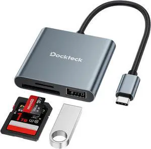Dockteck SD Card Reader Adapter 312MB/s SD4.0 Super Speed USB3.1 SD/TF Card Reader 3-Slot USBC to SD/Micro SD/USB A Memory Card Reader for UHS--SD/Micro SD/SDHC/SDXC/MMC with OTG for Plug&Play